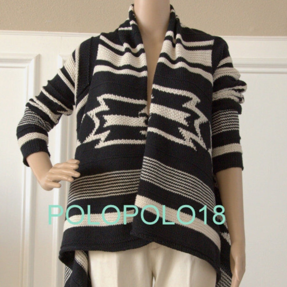 Ralph Lauren Jeans Co Women's Black & White Aztec Cardigan Sweater Polo XL